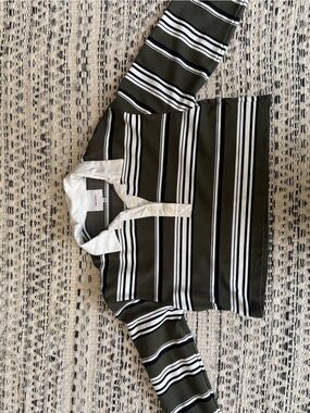 Reformation Olive, White & Black Striped Henley